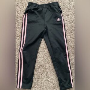 Adidas Kids Black Joggers with Pink Stripes